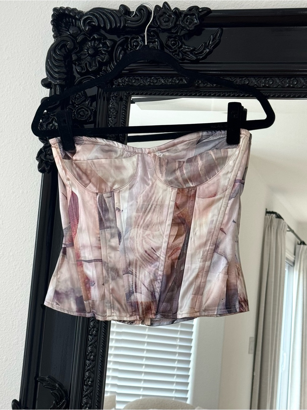 PrettyLittleThing | Women’s Pink Abstract Print Satin Corset Top